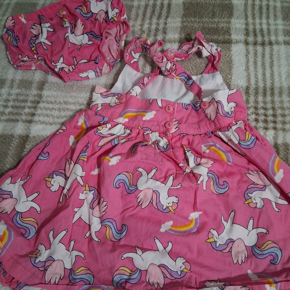 Nannette Pink Unicorn Dress Set